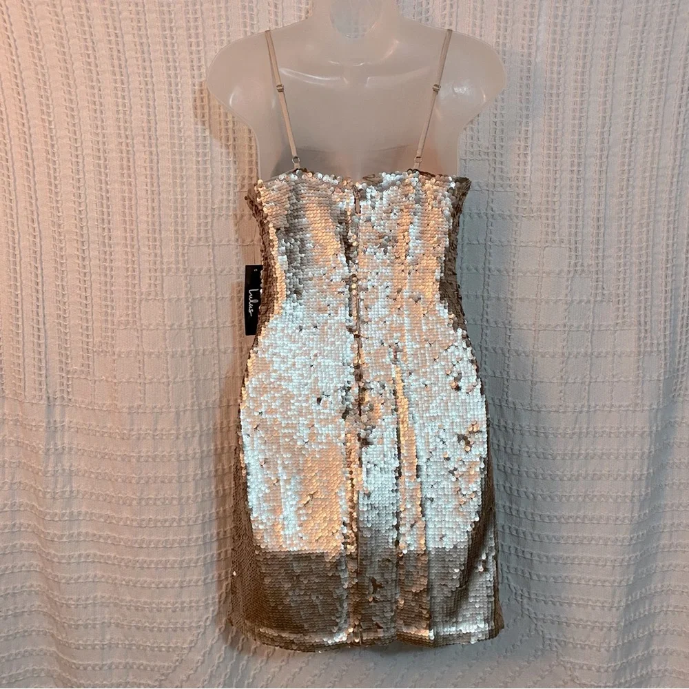 NWT Lulus Top Of The Hour Rose Gold Sequin Mini Dress Pink, Size S - Picture 4 of 6